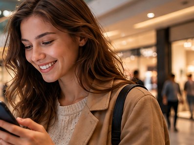 Illustration of a shopper using a mobile device for an indoor navigation experience